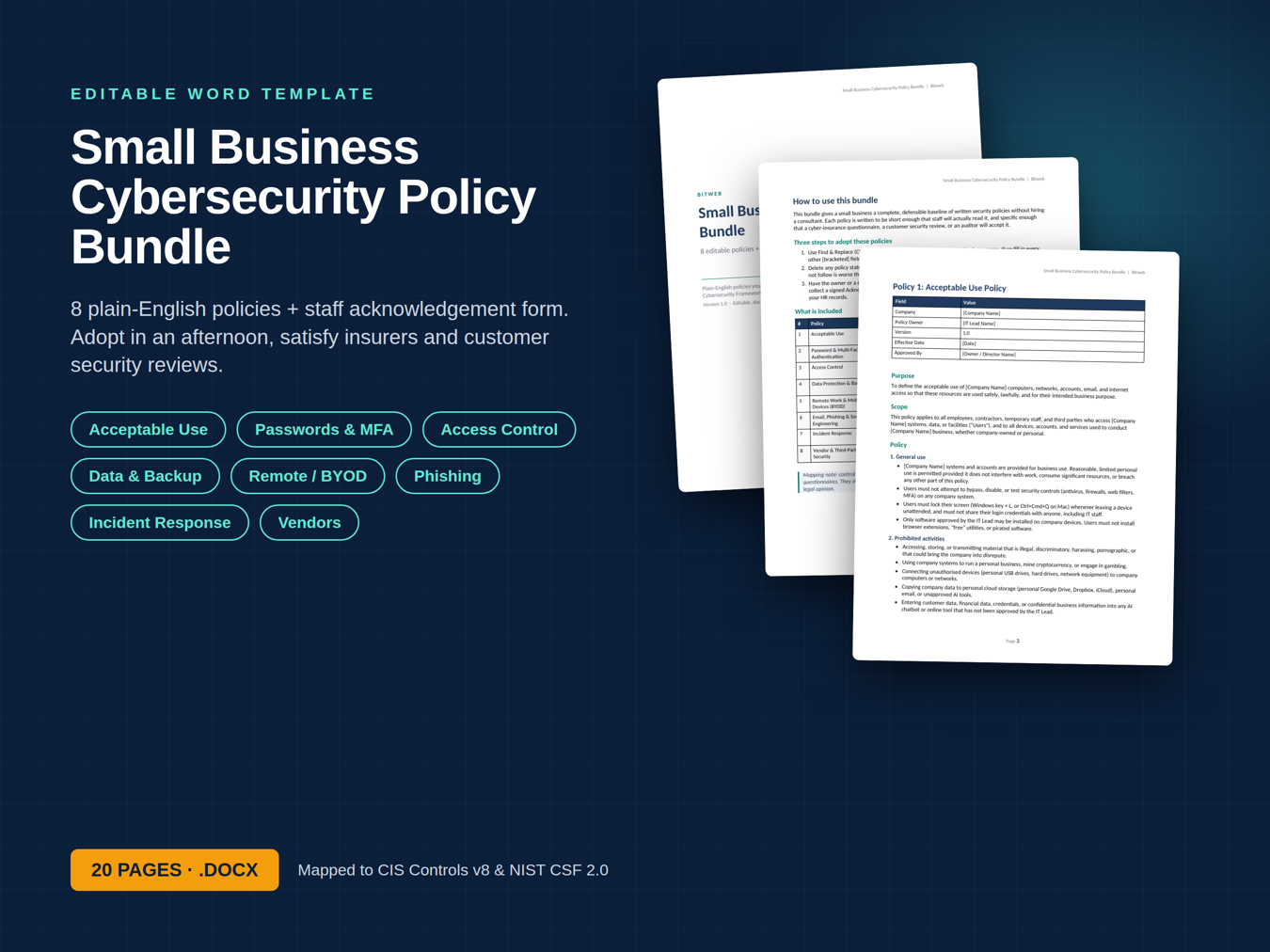 Cybersecurity Policy Bundle cover and sample pages